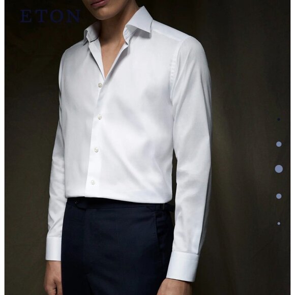 Eton Custom Made White Textured Twill Dress Shirt – Size 42 / 16–16.5 (Estimated - Picture 1 of 10